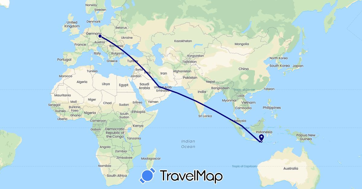 TravelMap itinerary: driving in Czech Republic, Indonesia, Qatar, Singapore (Asia, Europe)